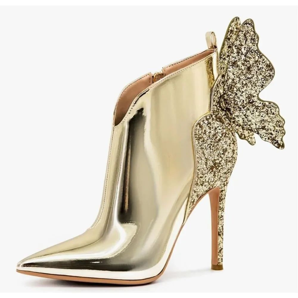 Findvell Ankle Boots Back Butterfly Sexy Pointed Toe Stiletto Booties